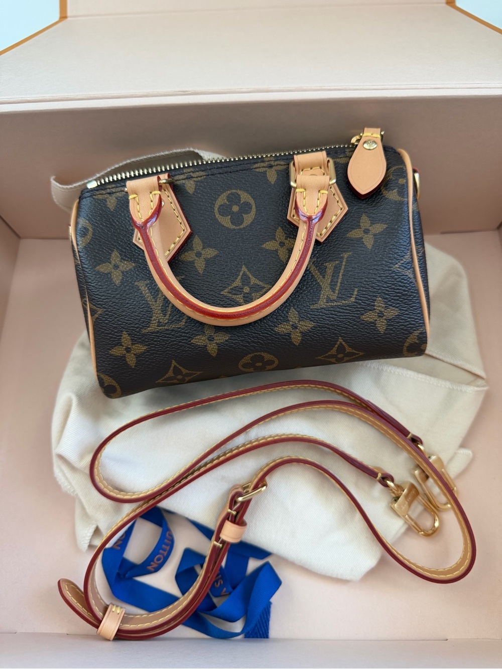 ❌SOLD❌ Louis Vuitton Monogram Nano Speedy Handbag with Vachetta Trim - Picture 1 of 13